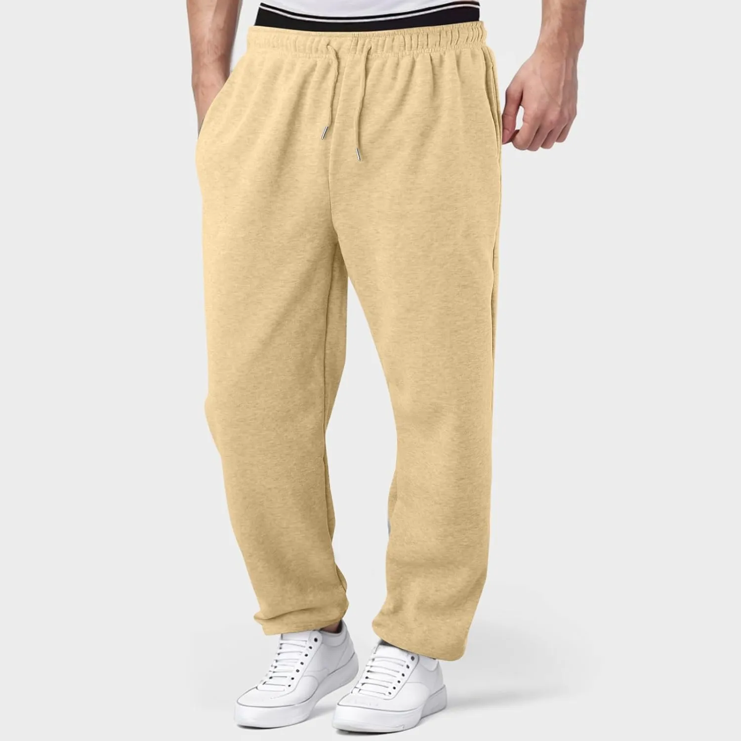 Men's Casual Pants Drawstring Lightweight Trousers Elastic Waist Yoga Lounge Pants with Pockets