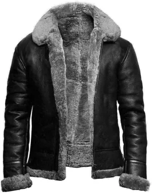 Mens Flying Sheepskin Leather Bomber Jacket Men Winter Aviator Sherpa Fur Lined Bomber Jackets Faux Shearling Coats