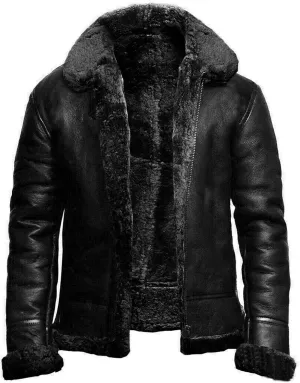 Mens Flying Sheepskin Leather Bomber Jacket Men Winter Aviator Sherpa Fur Lined Bomber Jackets Faux Shearling Coats