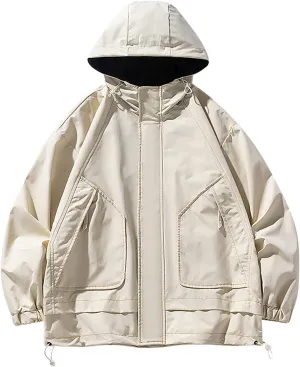 Mens Jacket Windproof with Hooded Outdoor Hiking Coat Lightweight Casual Windbreaker Coats Classic Workwear Hoodie