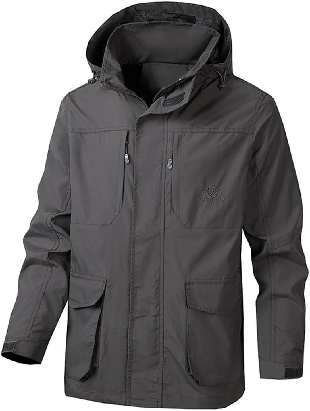 Men's Lightweight Windproof Hooded Jacket Outdoor Hiking Travel Casual Stand Collar Coats Soft Shell Winter Coat