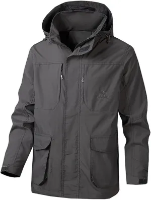 Men's Lightweight Windproof Hooded Jacket Outdoor Hiking Travel Casual Stand Collar Coats Soft Shell Winter Coat