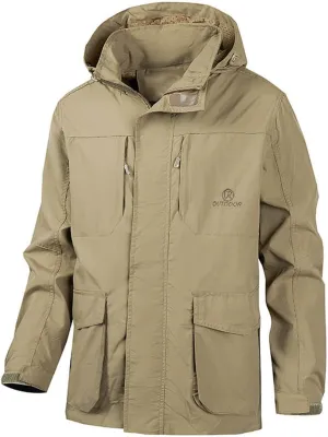 Men's Lightweight Windproof Hooded Jacket Outdoor Hiking Travel Casual Stand Collar Coats Soft Shell Winter Coat