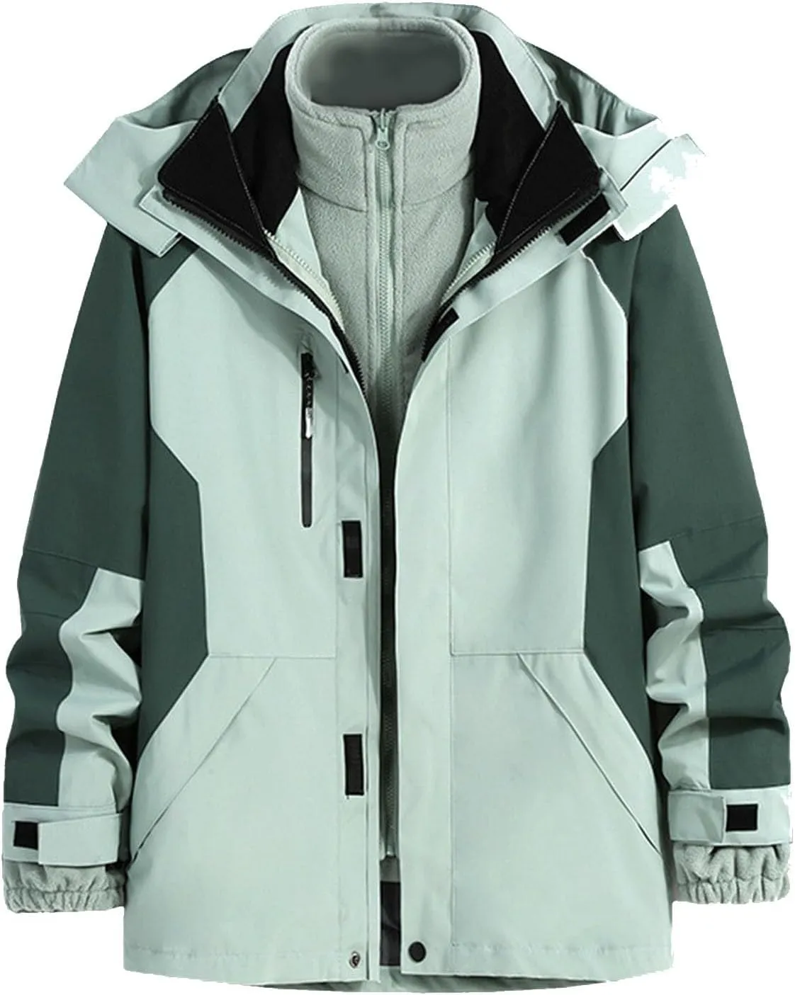 Men’s Ski Jacket 3 in 1 Waterproof Winter Jackets Snow Jacket Windproof Hooded with Inner Warm Fleece Coat Anorak