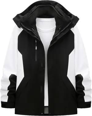 Men’s Ski Jacket 3 in 1 Waterproof Winter Jackets Snow Jacket Windproof Hooded with Inner Warm Fleece Coat Anorak