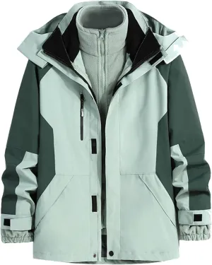 Men’s Ski Jacket 3 in 1 Waterproof Winter Jackets Snow Jacket Windproof Hooded with Inner Warm Fleece Coat Anorak