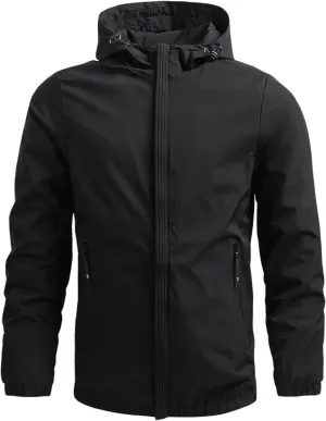 Men's Softshell Jacket with Hood Lined Windbreaker Lightweight Waterproof Jackets for Hiking Outdoor Sports Coats