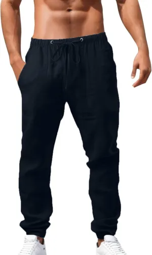 Men's Straight Extended with Pockets and Elastic Loose Solid Color Sports Trousers Casual Night Stretch Pants for Men
