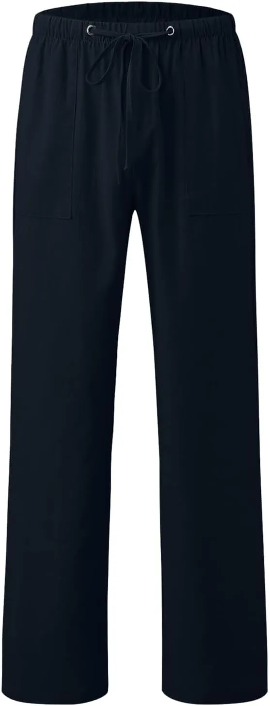 Men's Straight Extended with Pockets and Elastic Loose Solid Color Sports Trousers Casual Night Stretch Pants for Men