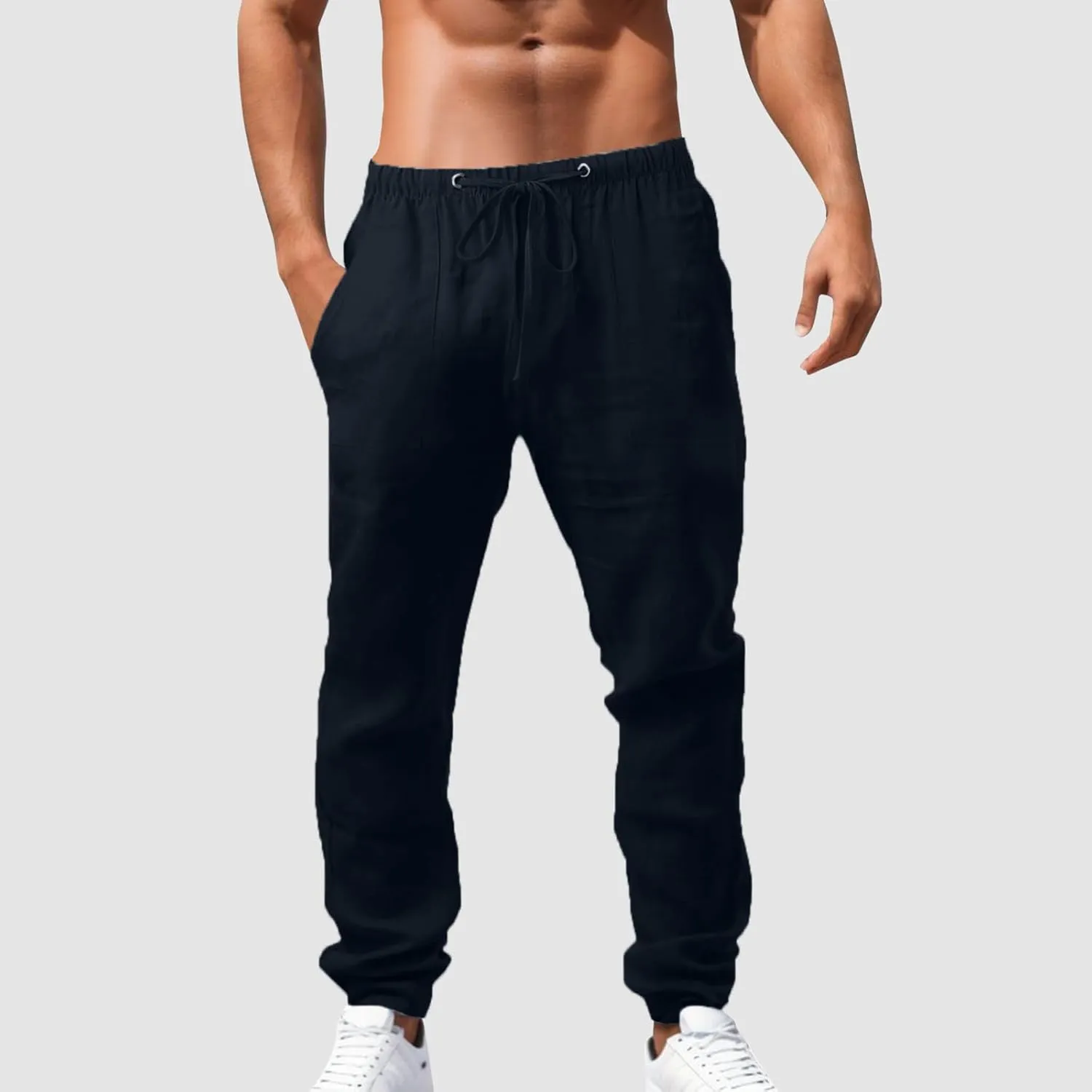 Men's Straight Extended with Pockets and Elastic Loose Solid Color Sports Trousers Casual Night Stretch Pants for Men