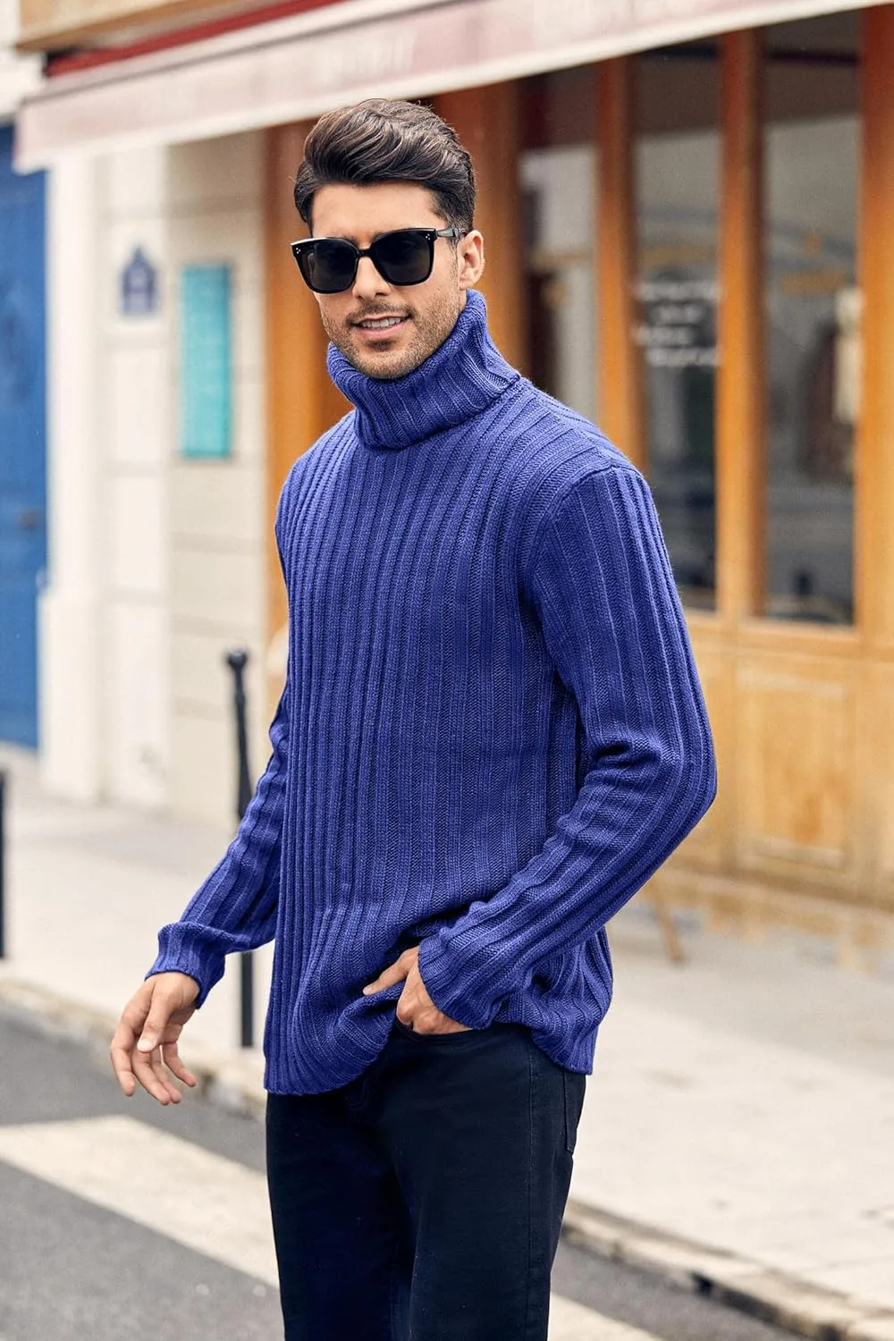 Mens Sweaters Turtleneck Cable Knitted Pullover Long Sleeve Slim Fit Chunky Casual Fall Winter Warm Cardigans