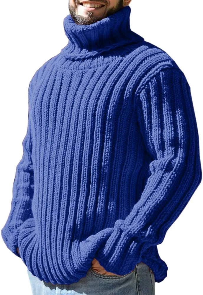 Mens Sweaters Turtleneck Cable Knitted Pullover Long Sleeve Slim Fit Chunky Casual Fall Winter Warm Cardigans