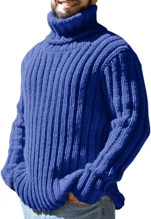 Mens Sweaters Turtleneck Cable Knitted Pullover Long Sleeve Slim Fit Chunky Casual Fall Winter Warm Cardigans