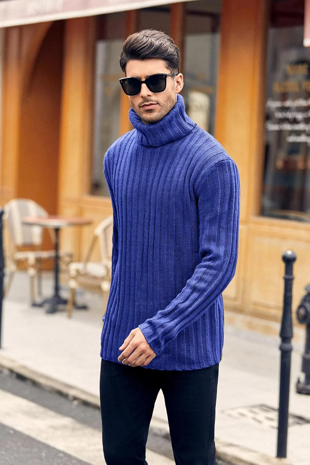 Mens Sweaters Turtleneck Cable Knitted Pullover Long Sleeve Slim Fit Chunky Casual Fall Winter Warm Cardigans