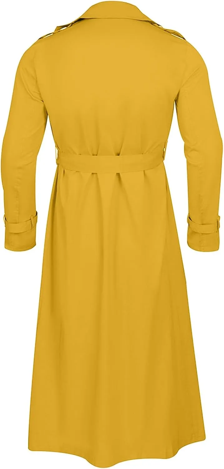 Men's Trench Coat Slim fit Double Breasted Belted Windbreaker Lapel Long Jacket Casual Simple Windproof Overcoat