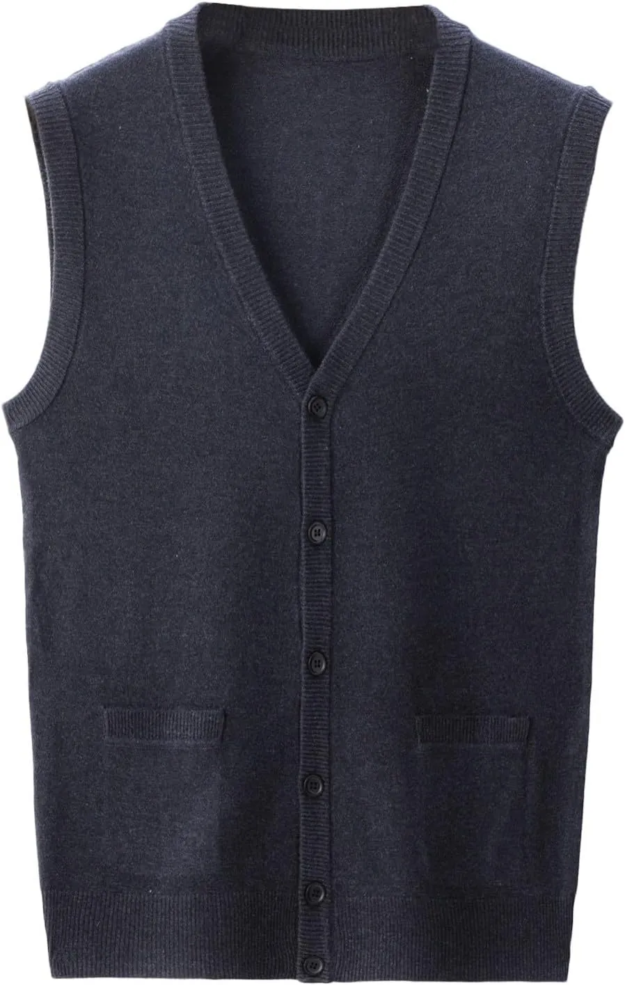 Men's V Neck Sweater Vest Notch Collar Sleeveless Shirts Button Down Knitted Pullover Solid Color Tops with Pockets