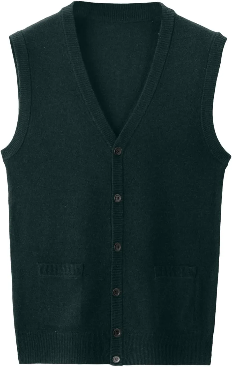 Men's V Neck Sweater Vest Notch Collar Sleeveless Shirts Button Down Knitted Pullover Solid Color Tops with Pockets