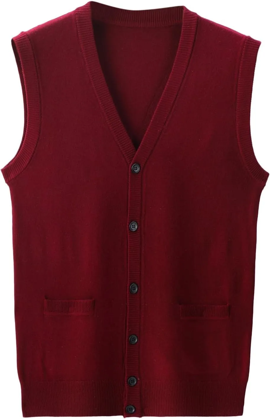 Men's V Neck Sweater Vest Notch Collar Sleeveless Shirts Button Down Knitted Pullover Solid Color Tops with Pockets