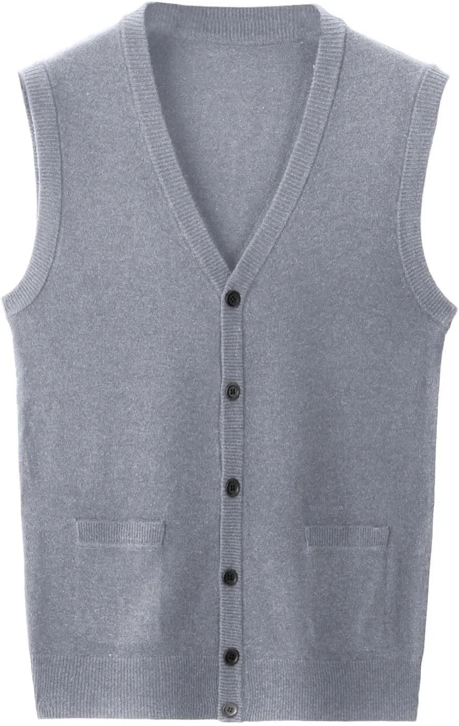 Men's V Neck Sweater Vest Notch Collar Sleeveless Shirts Button Down Knitted Pullover Solid Color Tops with Pockets