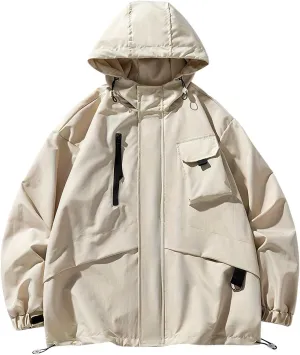 Men's Waterproof Rain Jacket Outdoor Lightweight Softshell Raincoat for Hiking Travel Drop Shoulder Zipper Jackets Coat