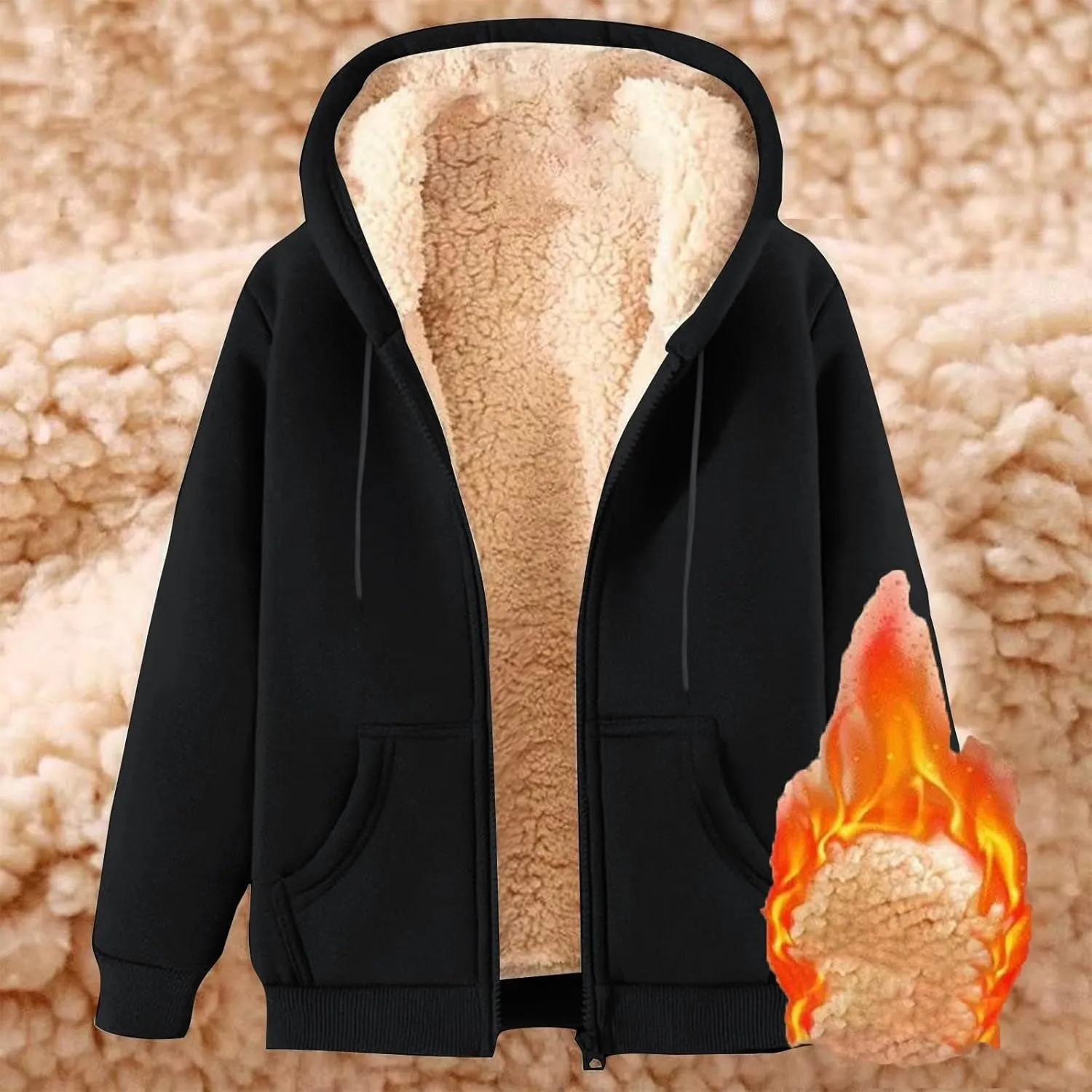 Men's Winter Coats Warm Fleece Lined Jackets with Pockets Hooded Sweatshirt Cashmere Casual Outerwear