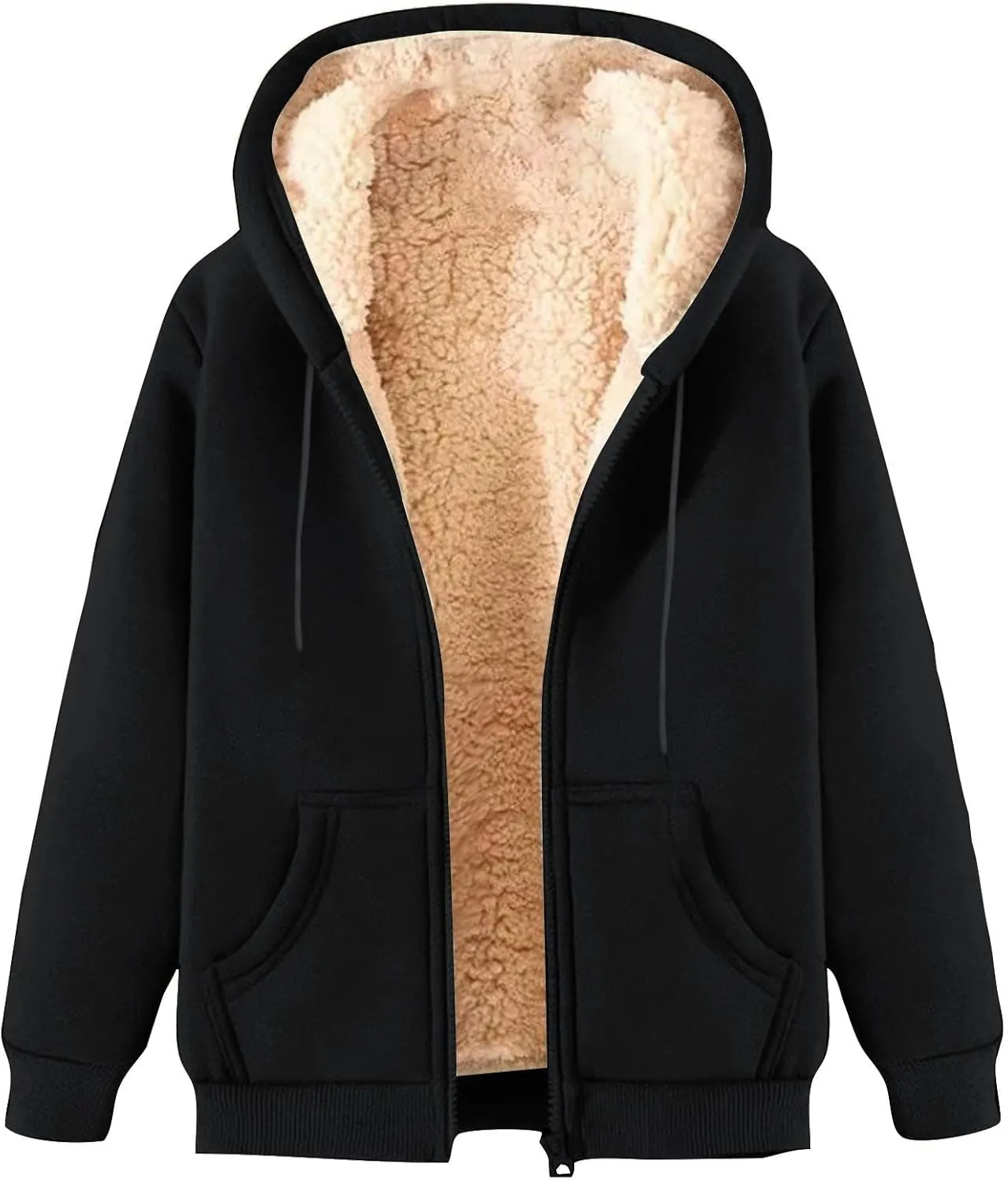 Men's Winter Coats Warm Fleece Lined Jackets with Pockets Hooded Sweatshirt Cashmere Casual Outerwear
