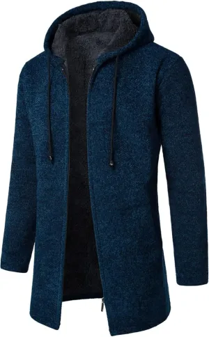 Men's Wool Blend Jacket Winter Warm Sherpa Lined Thicked Overcoats Casual Slim Medium Long Plush Fleece Hooded Coats