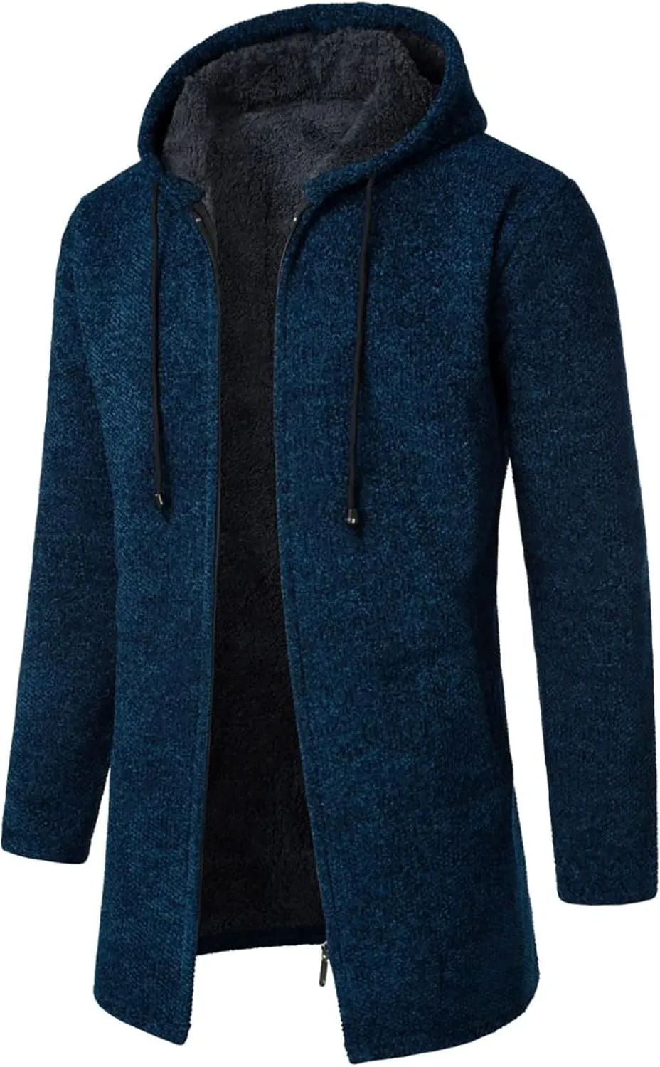 Men's Wool Blend Jacket Winter Warm Sherpa Lined Thicked Overcoats Casual Slim Medium Long Plush Fleece Hooded Coats