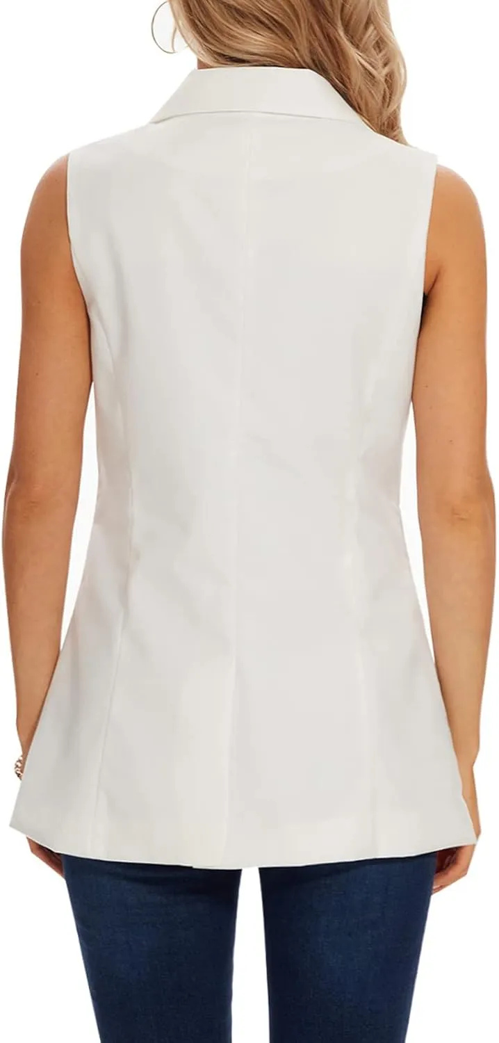 MINTLIMIT Womens Casual Vest Sleeveless Blazer Button Front Jacket Office Fully Lined Notched Lapel Long Blazers with Pockets