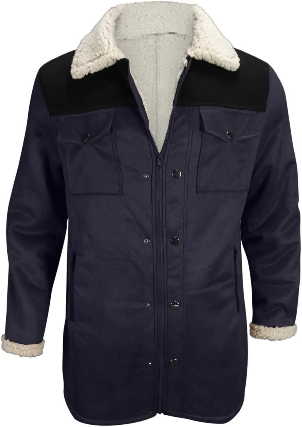 Muscularfit Faux Leather Long Trench Coats Men Vintage Suede Jacket Plush Collar Coats Zip Up Sherpa Motorcycle Jacket Coats