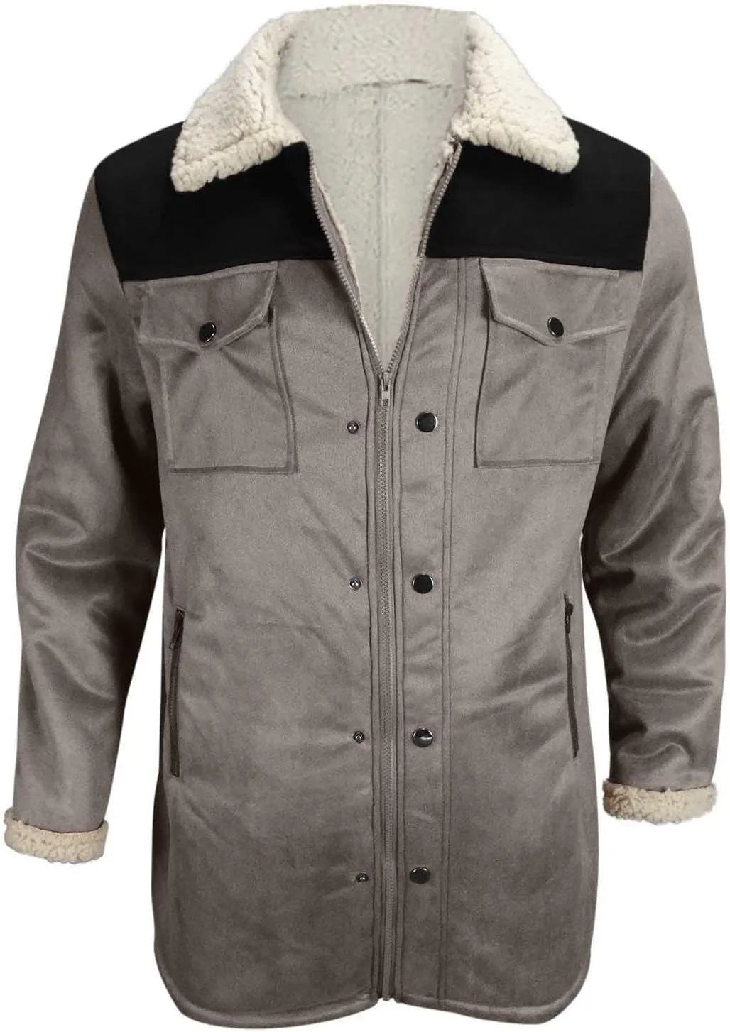 Muscularfit Faux Leather Long Trench Coats Men Vintage Suede Jacket Plush Collar Coats Zip Up Sherpa Motorcycle Jacket Coats