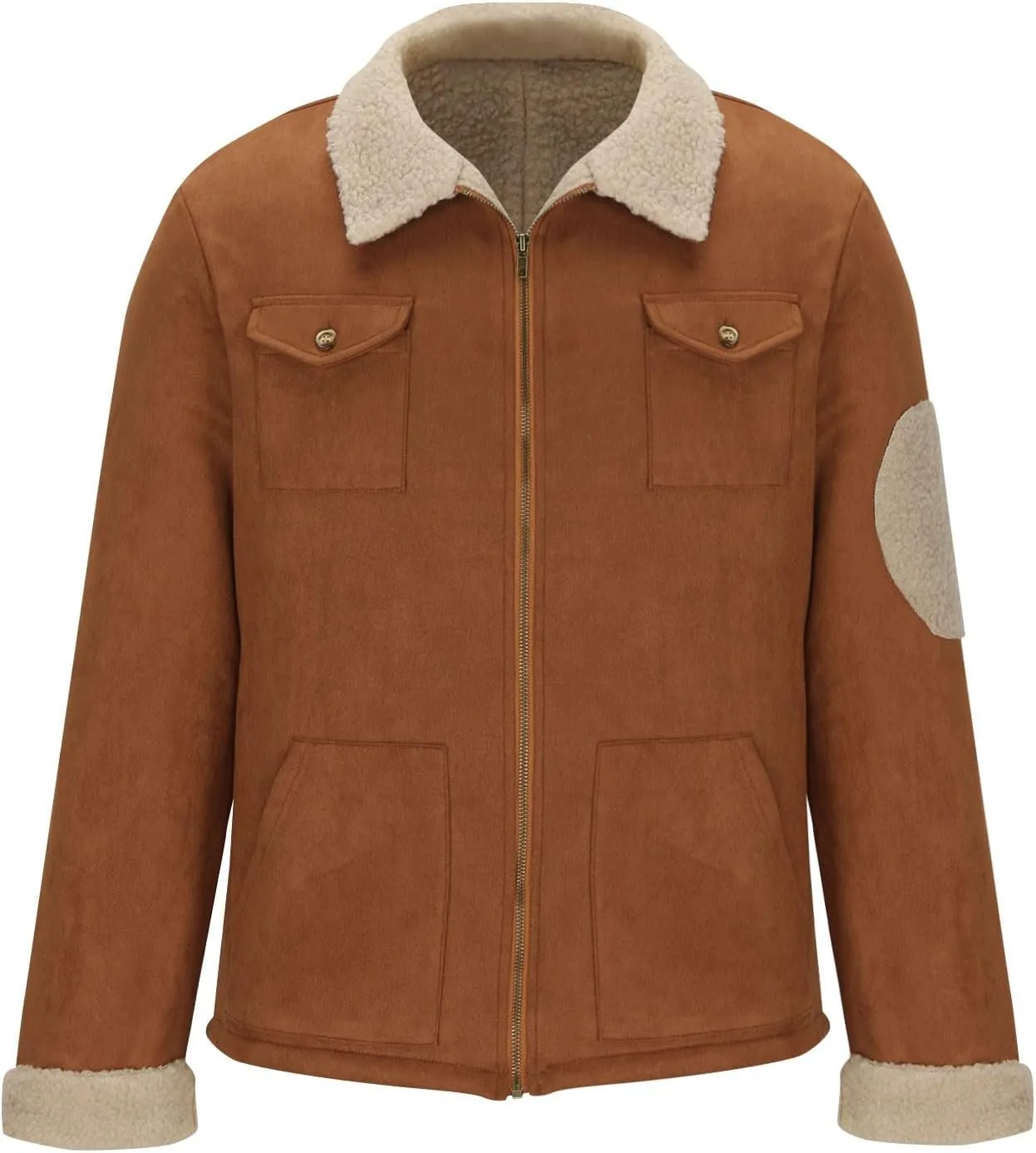 NATHGAM Mens Faux Suede Shearling Coats Sherpa Lined Comfy Winter Cowboy Cargo Jackets Heavyweight Work Bomber Trucker Jacket