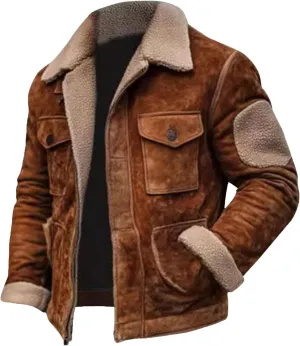 NATHGAM Mens Faux Suede Shearling Coats Sherpa Lined Comfy Winter Cowboy Cargo Jackets Heavyweight Work Bomber Trucker Jacket