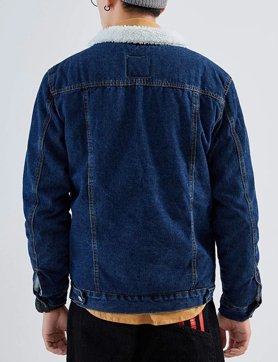 Omoone Men's Lapel Sherpa Fleece Lined Thicken Denim Jean Trucker Jacket Coats