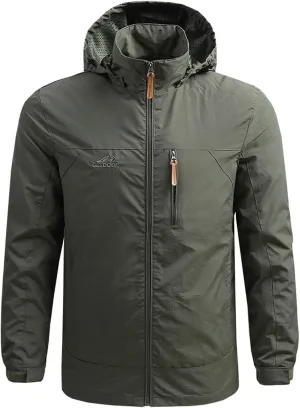 Outdoor Jacket For Men Winter Ski Jackets Windbreaker Full Zip Solid Hooded Rain Coat for Traveling Climbing Hiking