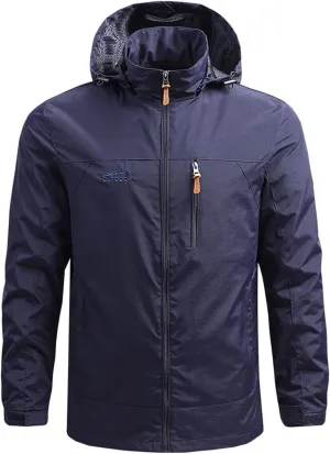 Outdoor Jacket For Men Winter Ski Jackets Windbreaker Full Zip Solid Hooded Rain Coat for Traveling Climbing Hiking