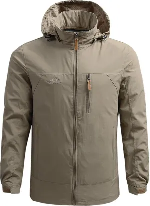 Outdoor Jacket For Men Winter Ski Jackets Windbreaker Full Zip Solid Hooded Rain Coat for Traveling Climbing Hiking