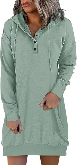 Oversized Hoodie Dress First Ones Oversized Hoodies Women's Casual Pullover Long Sleeve Heated (X3-Green, S)