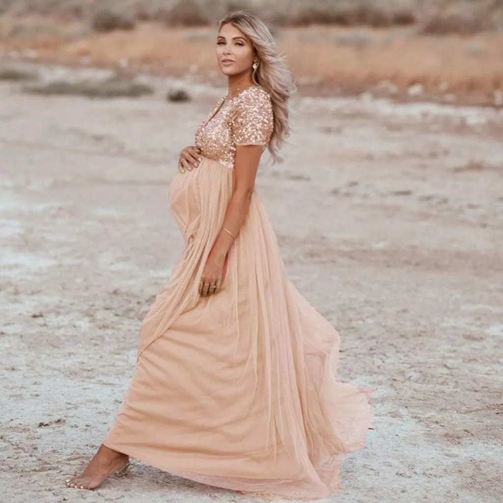 Photography Sequined Women Dress Short Props Maternity Pregnants Solid Sleeve Maternity Dress Summer Dress for Women