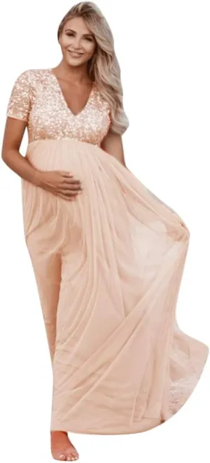 Photography Sequined Women Dress Short Props Maternity Pregnants Solid Sleeve Maternity Dress Summer Dress for Women