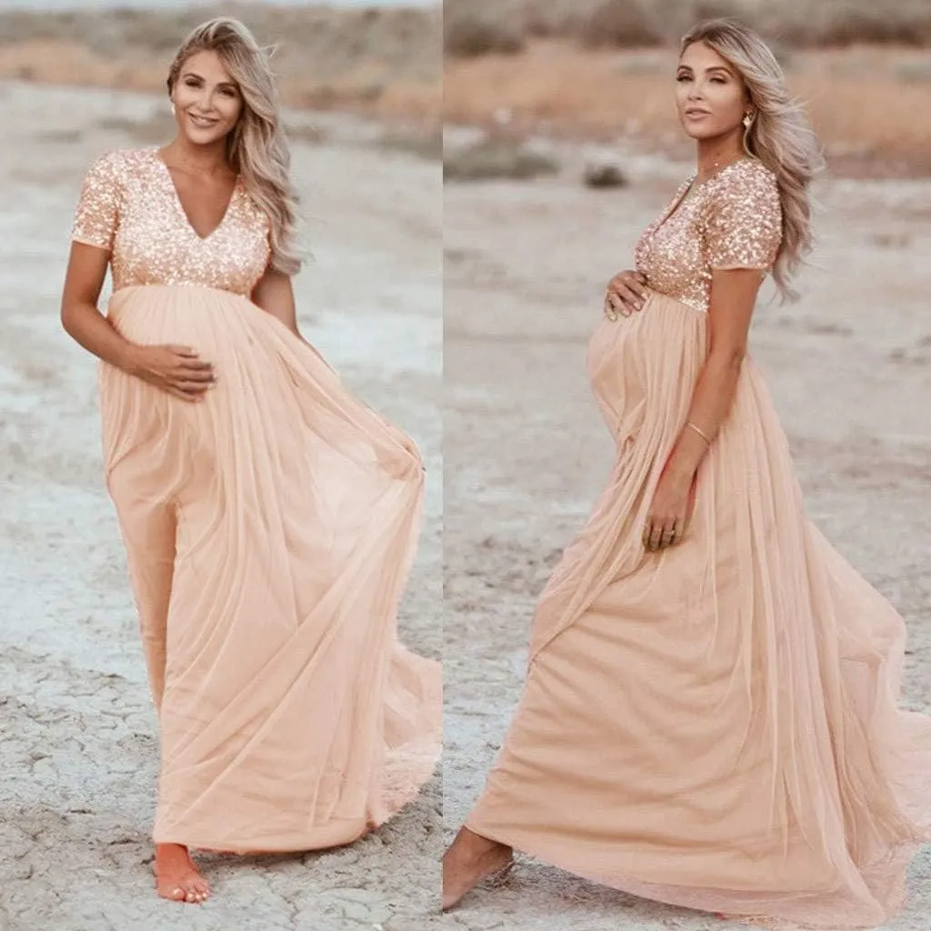 Photography Sequined Women Dress Short Props Maternity Pregnants Solid Sleeve Maternity Dress Summer Dress for Women