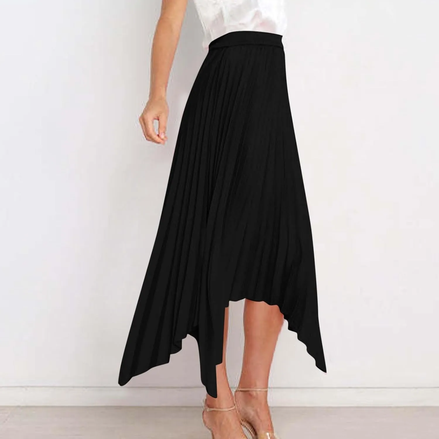 Pleated Skirts Women High Waisted Flowy Skirts Dressy Casual Skirts High Low Summer Skirt Asymmetrical Midi Skirts
