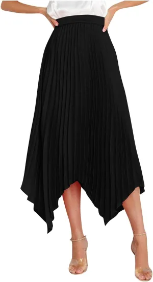 Pleated Skirts Women High Waisted Flowy Skirts Dressy Casual Skirts High Low Summer Skirt Asymmetrical Midi Skirts