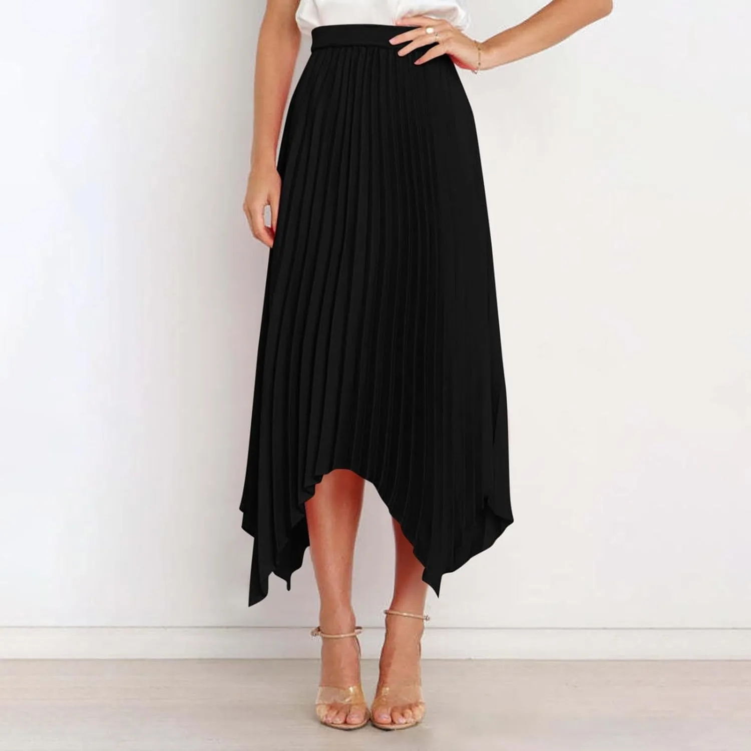 Pleated Skirts Women High Waisted Flowy Skirts Dressy Casual Skirts High Low Summer Skirt Asymmetrical Midi Skirts