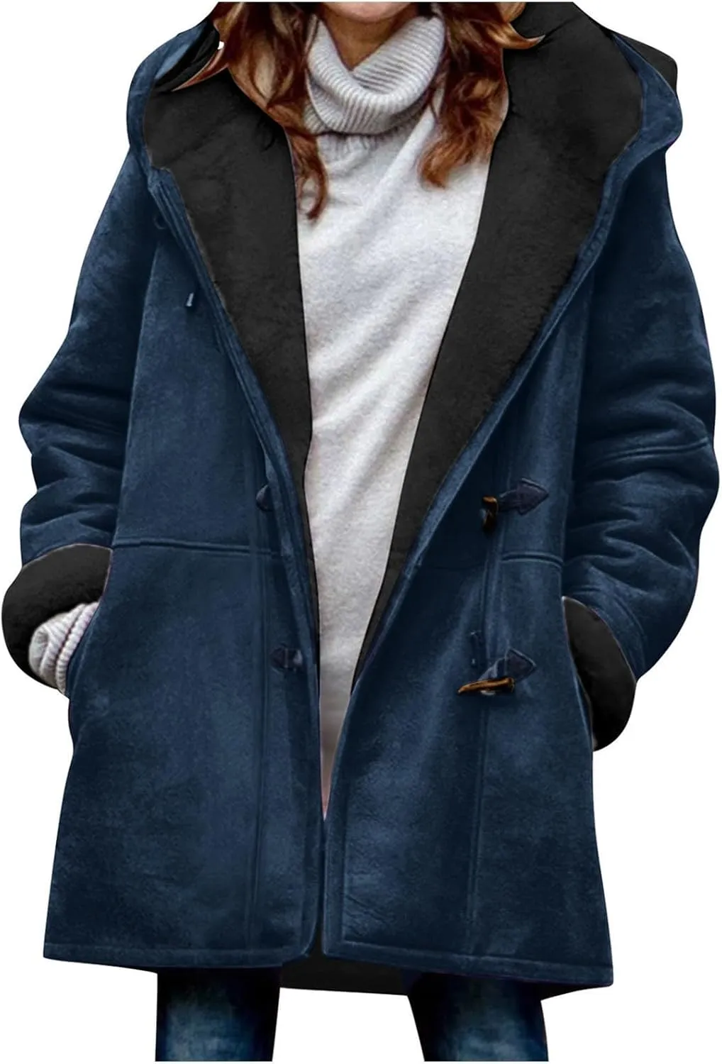 Plus Size Winter Coats for Women 2024 Warm Sherpa Fleece Lined Distressed Jackets Hooded Parka Faux Suede Pea Coat Outerwear