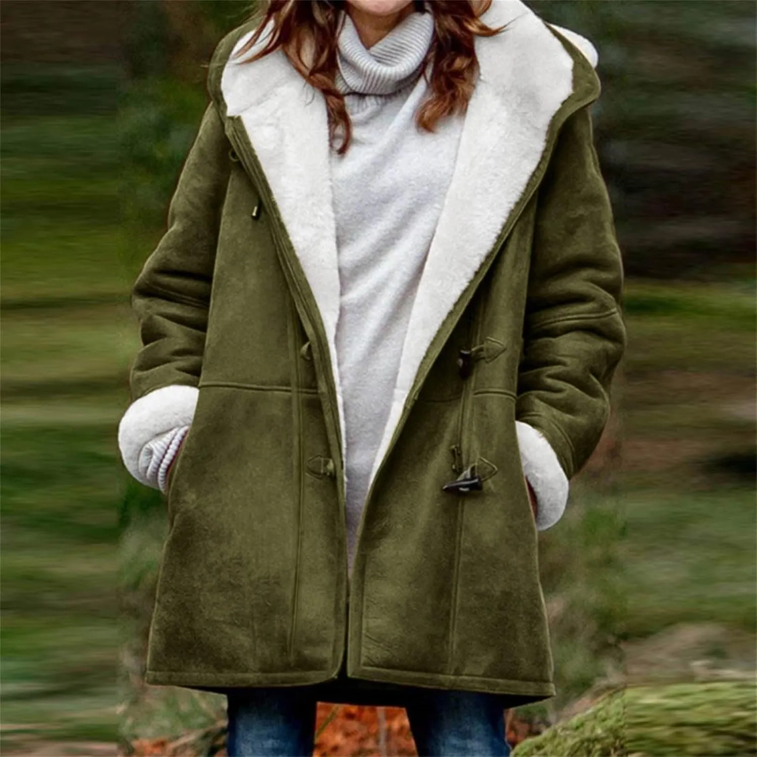 Plus Size Winter Coats for Women 2024 Warm Sherpa Fleece Lined Distressed Jackets Hooded Parka Faux Suede Pea Coat Outerwear