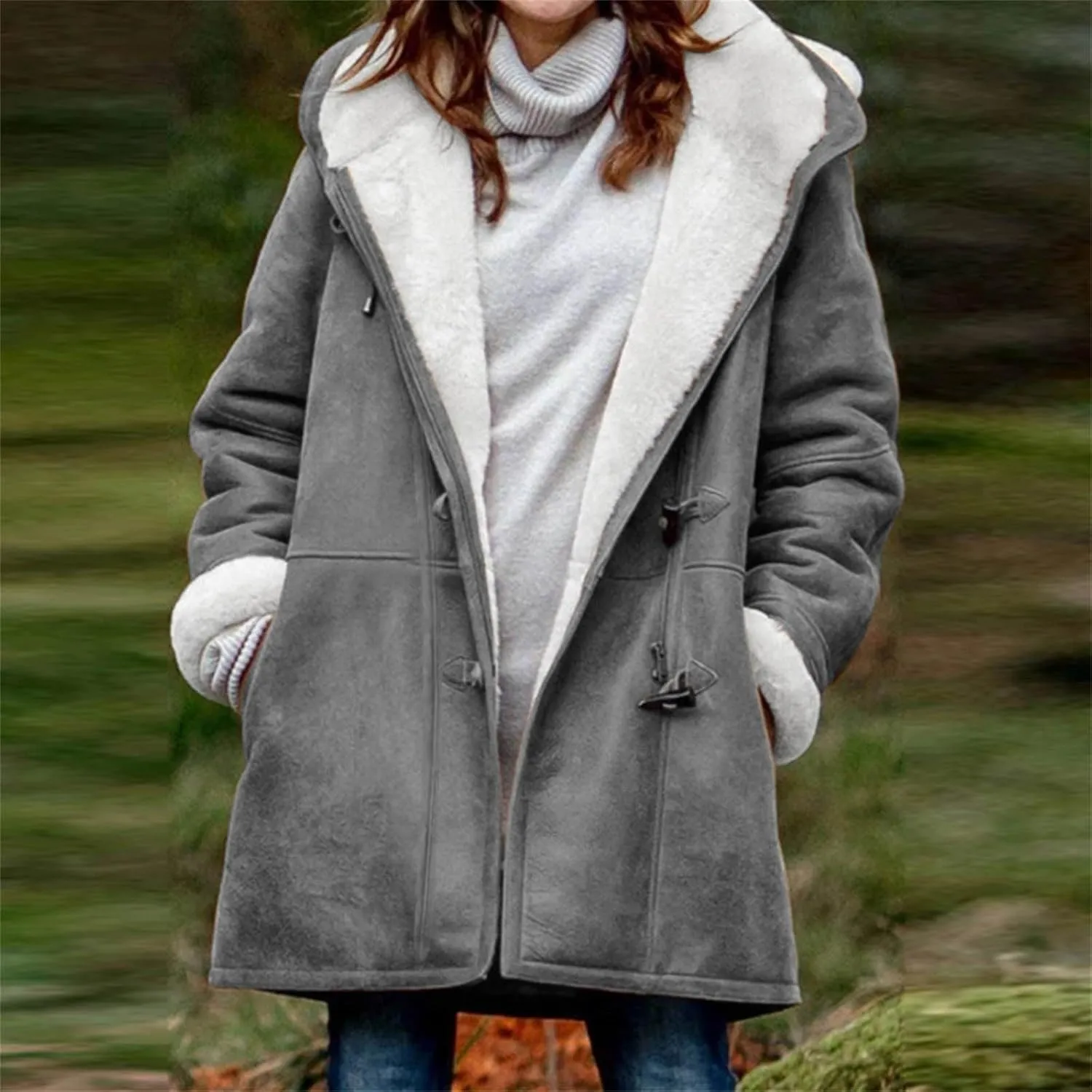 Plus Size Winter Coats for Women 2024 Warm Sherpa Fleece Lined Distressed Jackets Hooded Parka Faux Suede Pea Coat Outerwear
