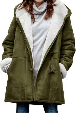 Plus Size Winter Coats for Women 2024 Warm Sherpa Fleece Lined Distressed Jackets Hooded Parka Faux Suede Pea Coat Outerwear