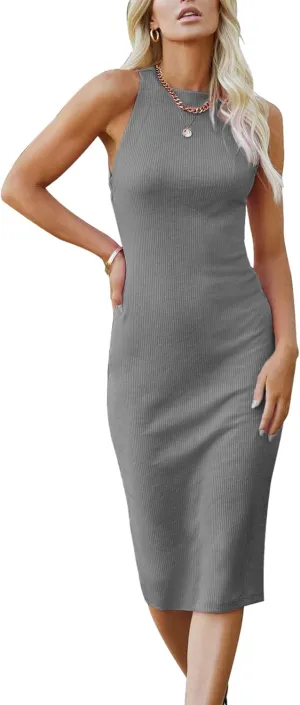 PRETTYGARDEN Women Bodycon Midi Dress 2025 Summer Spring Casual Vacation Sundress Fitted Sleeveless Tank Dresses