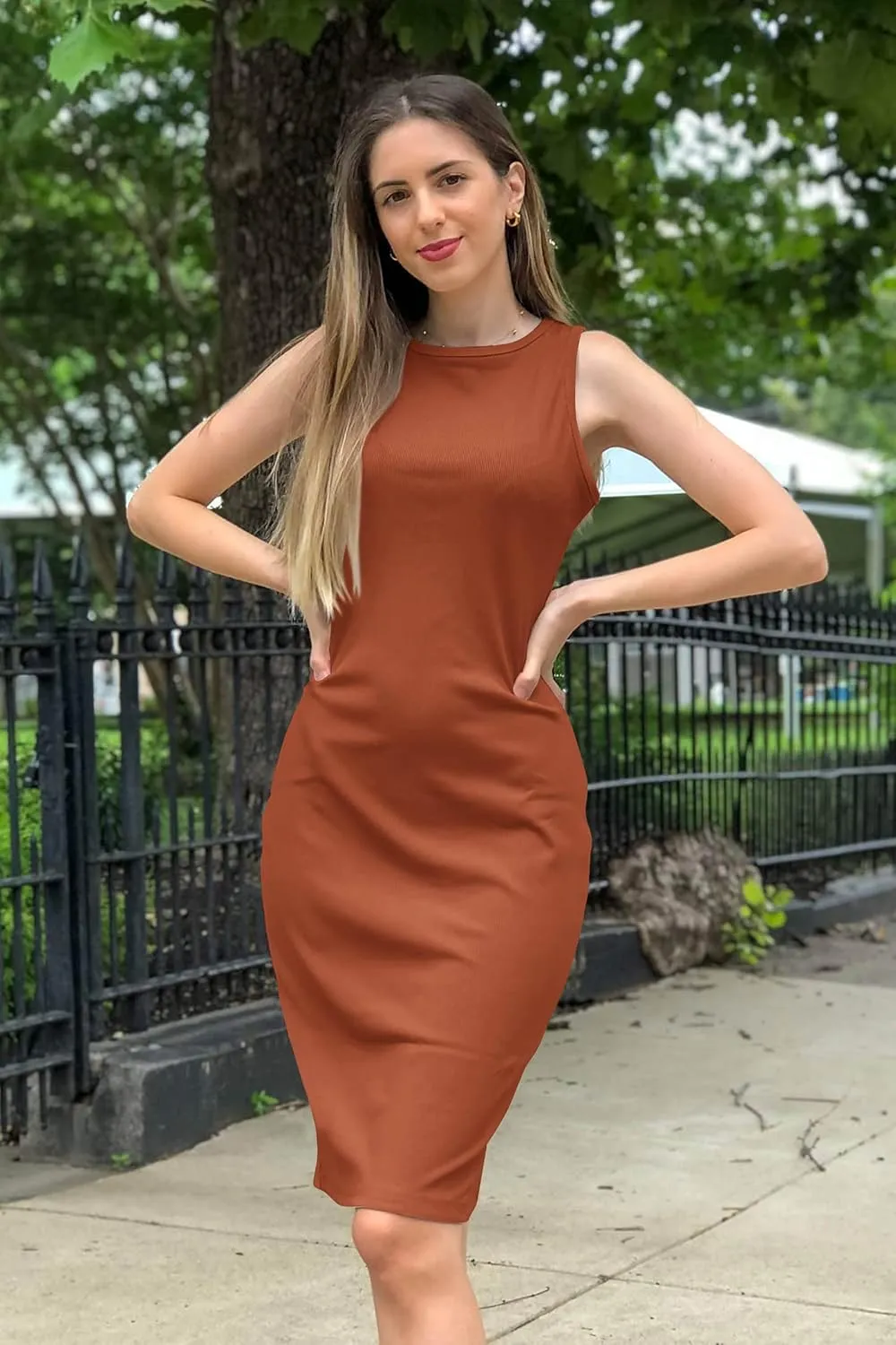 PRETTYGARDEN Women Bodycon Midi Dress 2025 Summer Spring Casual Vacation Sundress Fitted Sleeveless Tank Dresses